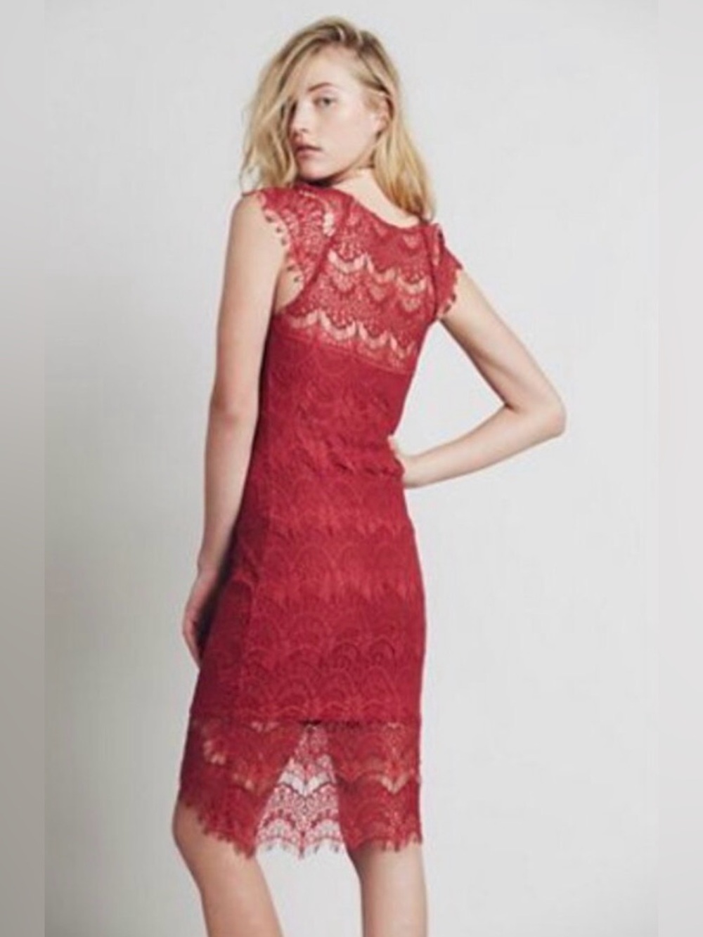 EUC Free People Intimately Lace Dress Burgundy Wine Red Size Small - Picture 3 of 6